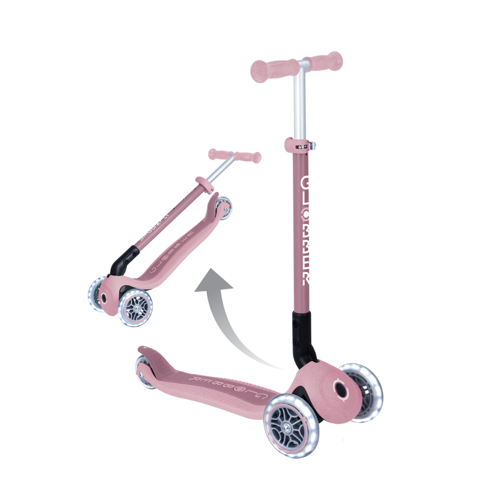 Globber ECOLOGIC PRIMO Foldable Scooter with Lights - Berry