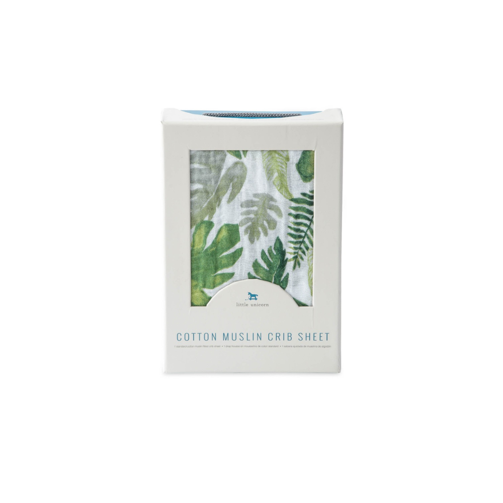 Little Unicorn Muslin Fitted Cot Sheet - Tropical Leaf