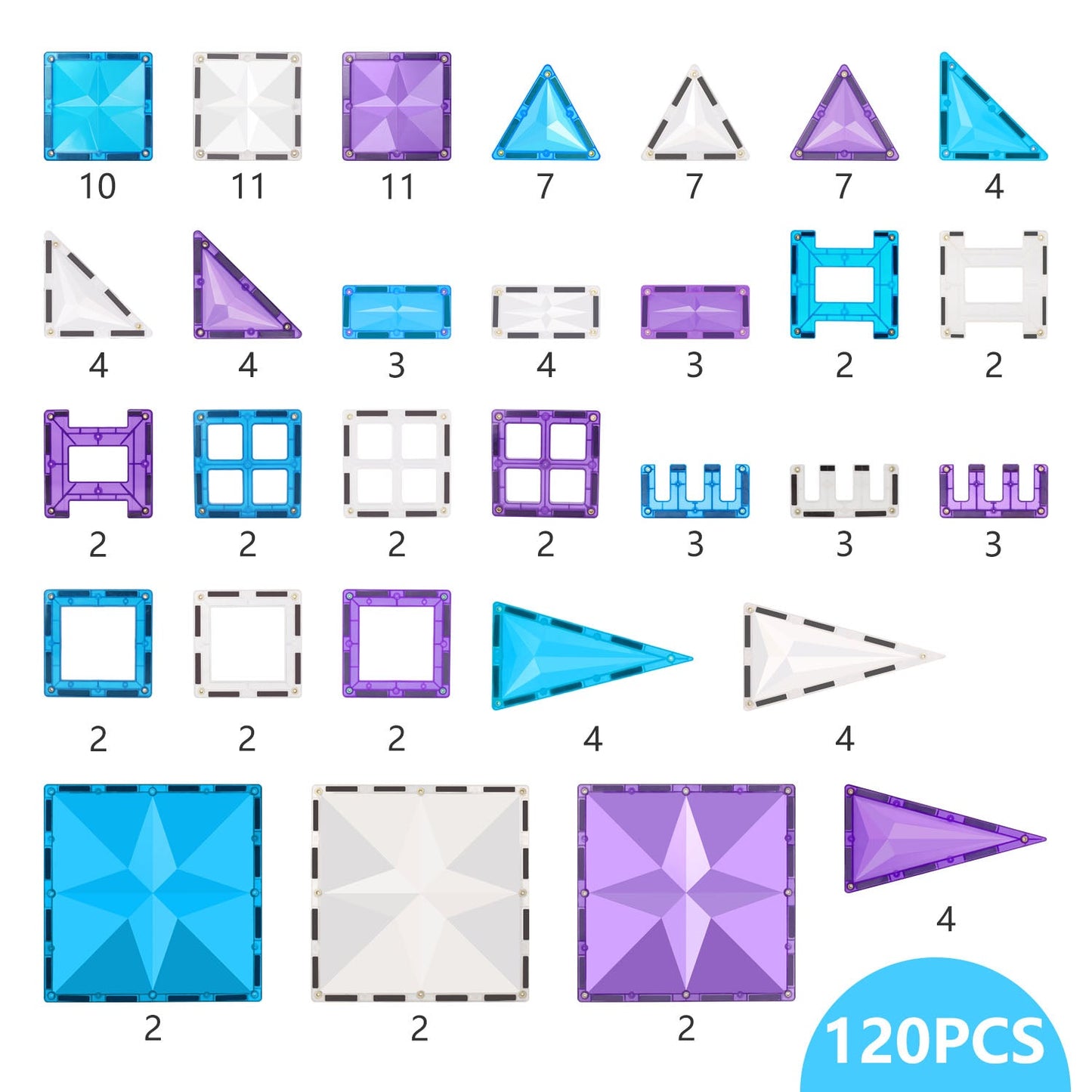 MNTL Pastel Star Magnetic Tile 120 Pcs Set
