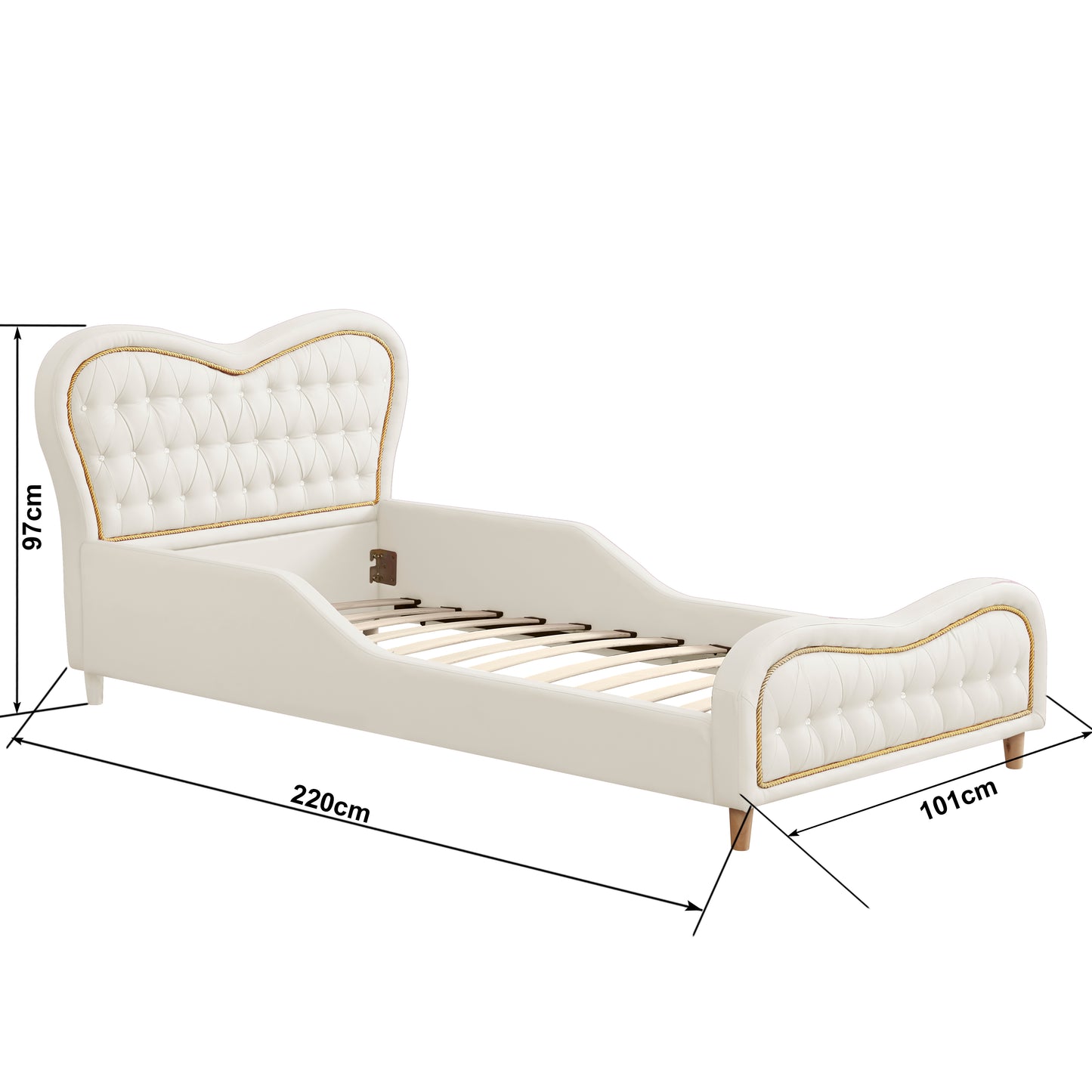 ALL 4 KIDS Brooklyn Heart PU Leather Single Upholstered Bed and Bedside Set- White