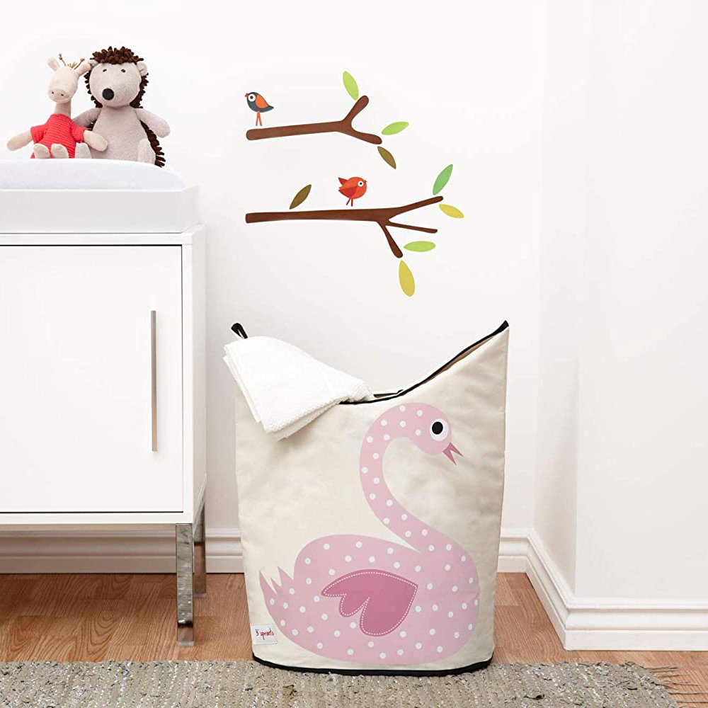 3 Sprouts Laundry Hamper - Pink Swan