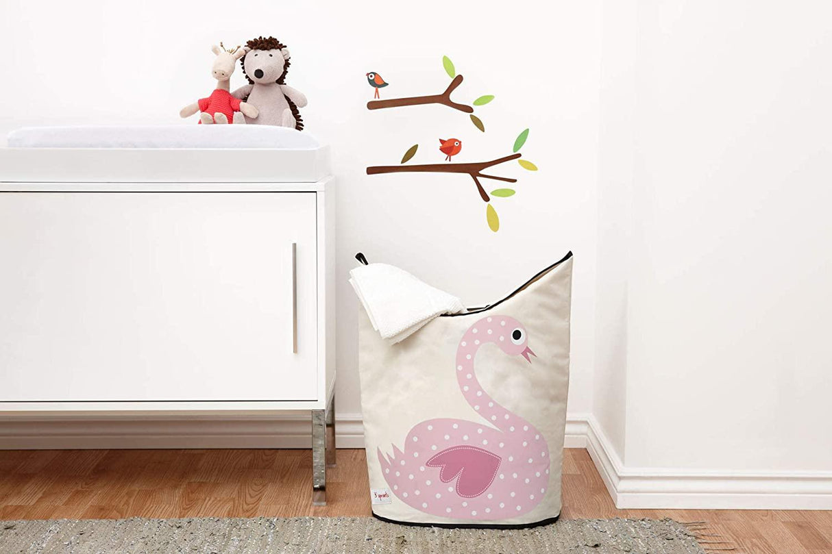 3 Sprouts Laundry Hamper - Pink Swan