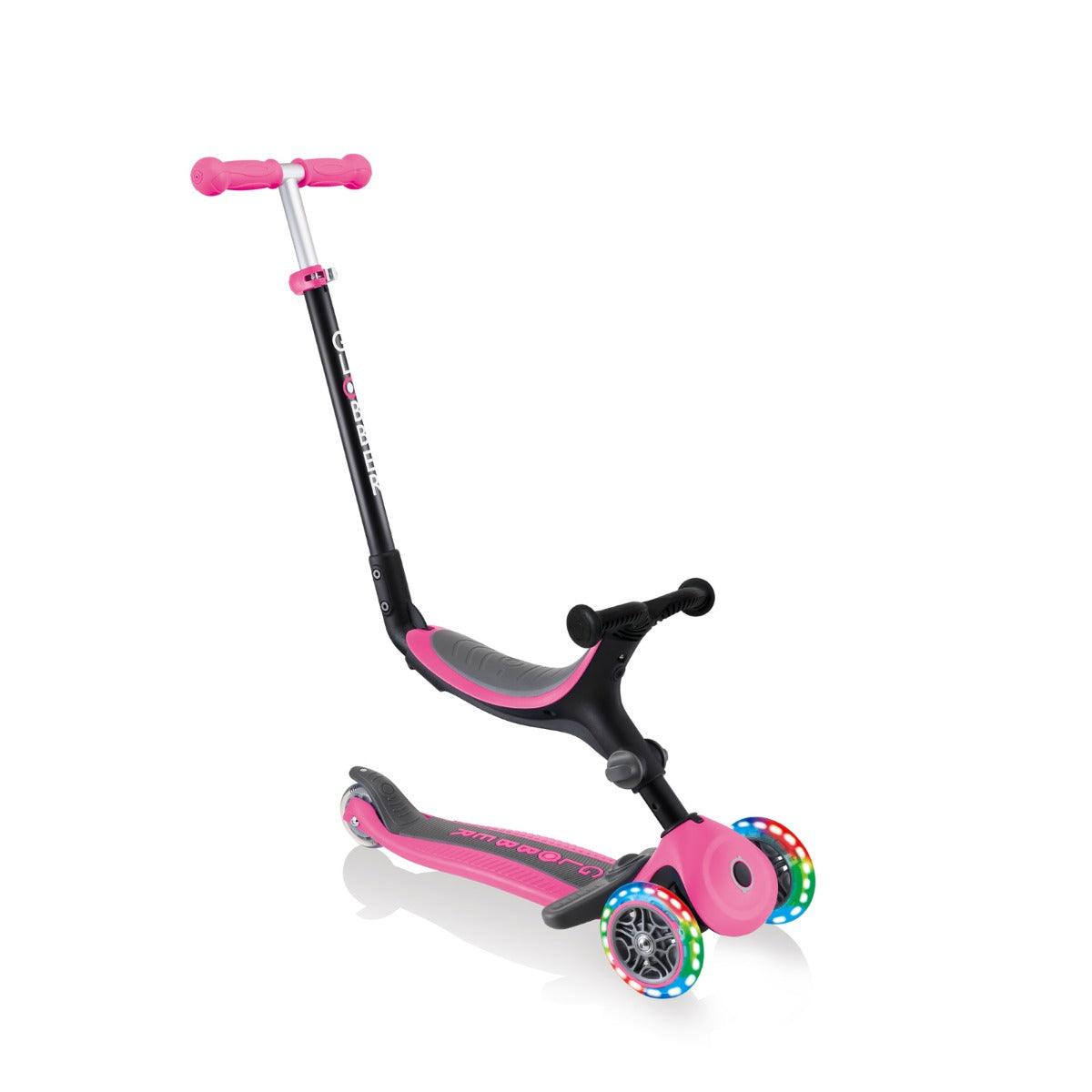 Globber GO UP Fold Plus Convertible Scooter, w Light up Wheels - Pink