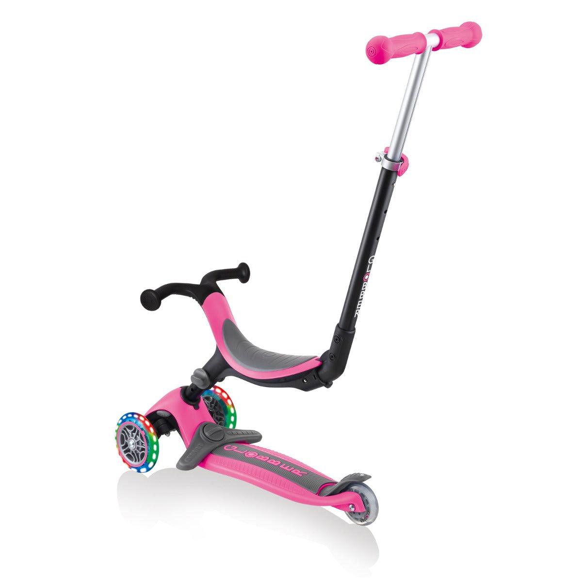 Globber GO UP Fold Plus Convertible Scooter, w Light up Wheels - Pink