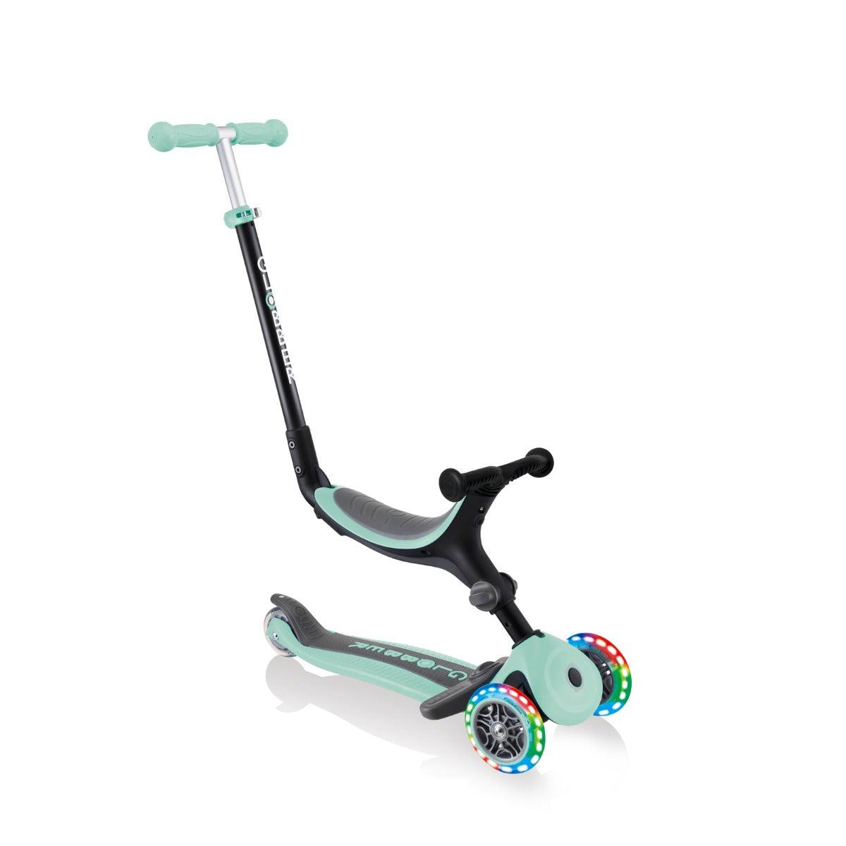 Globber GO UP Fold Plus Convertible Scooter, w light up Wheels - Mint