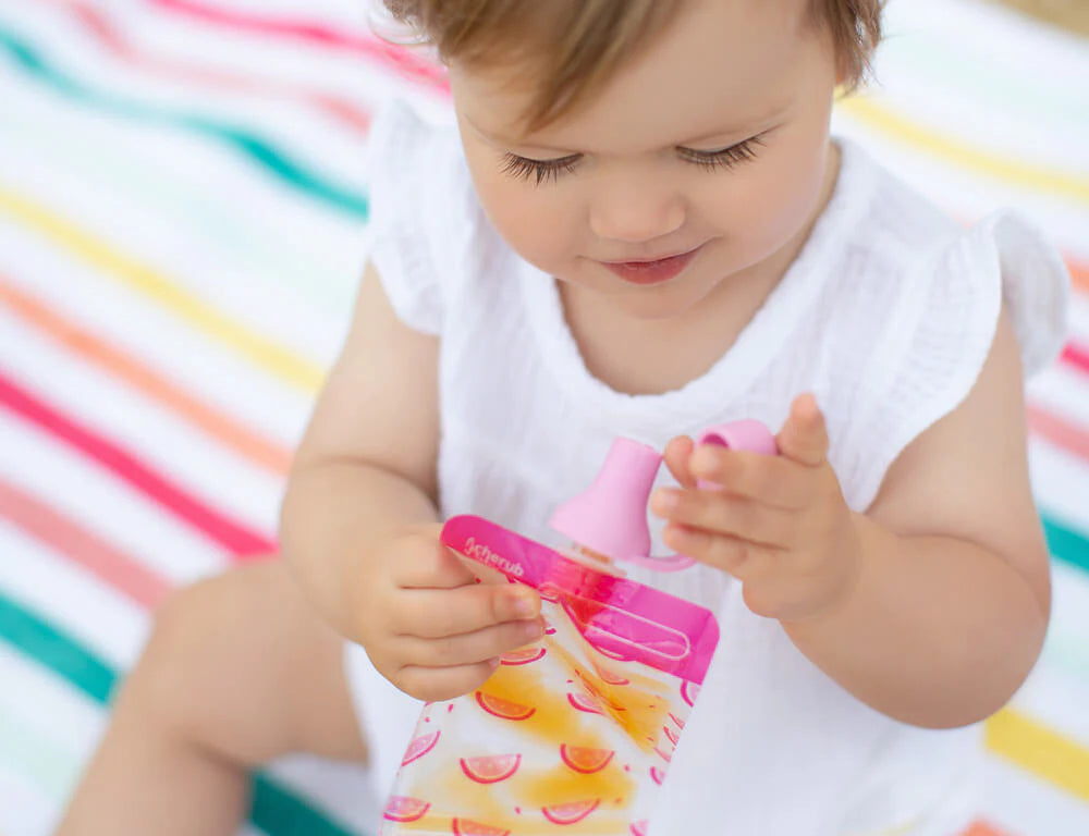 Cherub Baby Re-usable Food Storage Pouch Mini's 10PK Pink & Orange