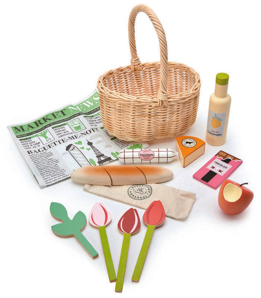 Tender Leaf Toys Pretend Wicker Shopping Basket Set