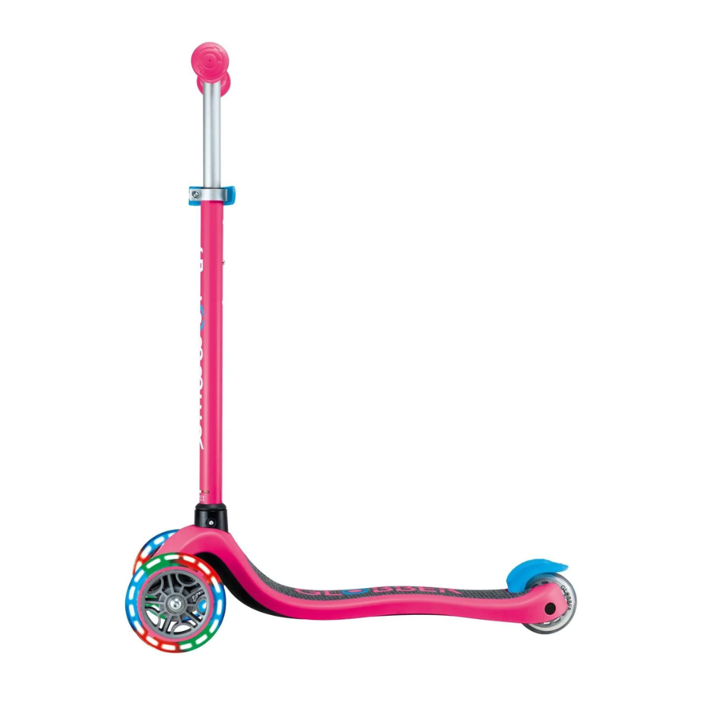 Globber Primo PLUS Scooter with Lights - Fuchsia Pink / Sky Blue