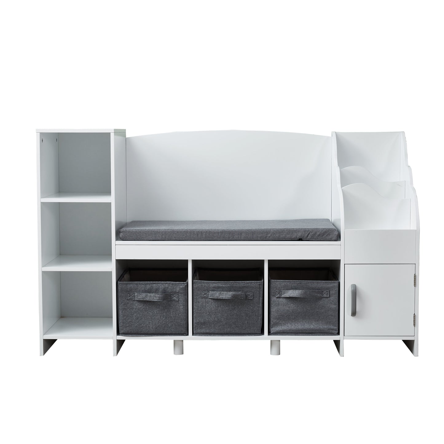 All 4 Kids Theodore White Book Case with Storage and Cushion