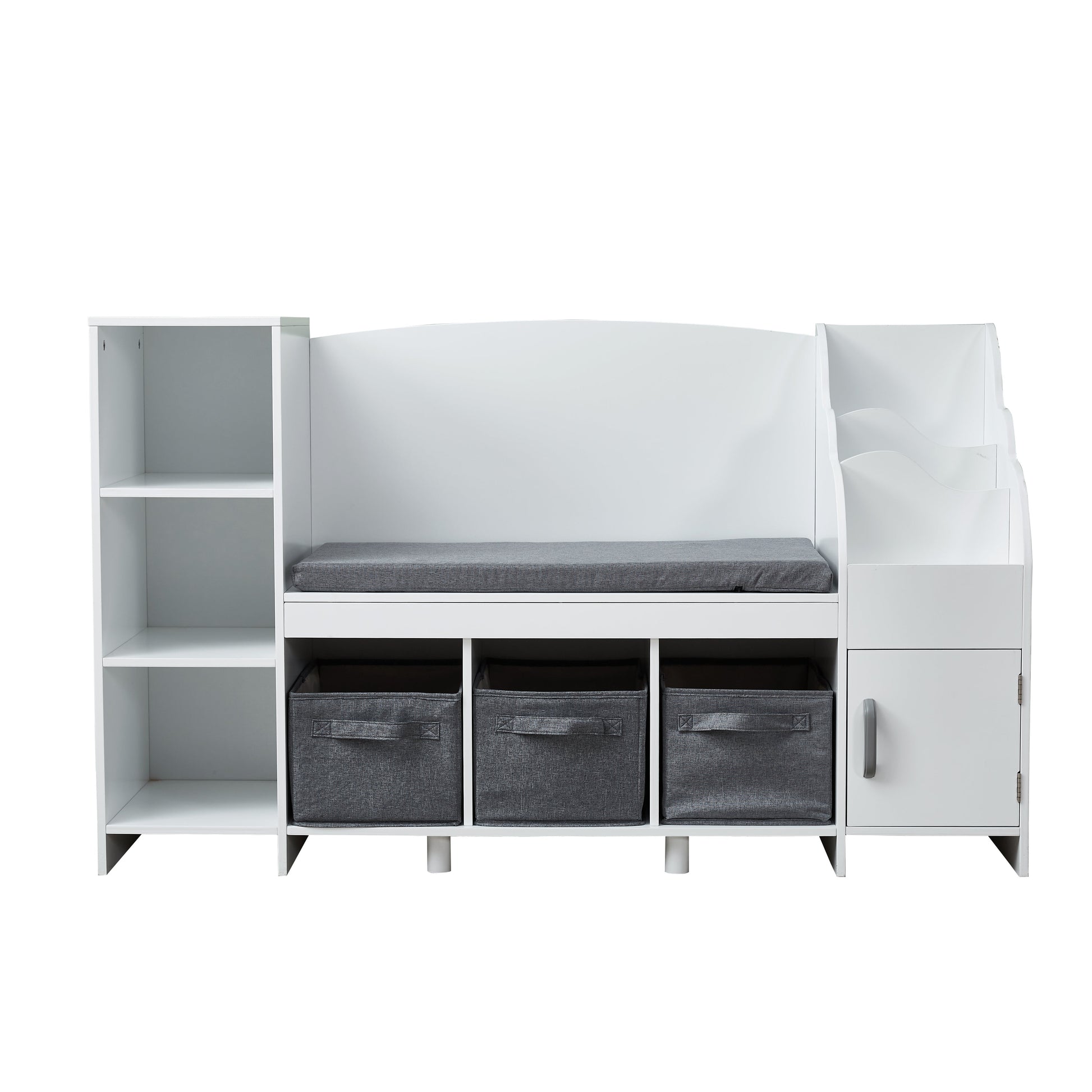 All 4 Kids Theodore White Book Case with Storage and Cushion