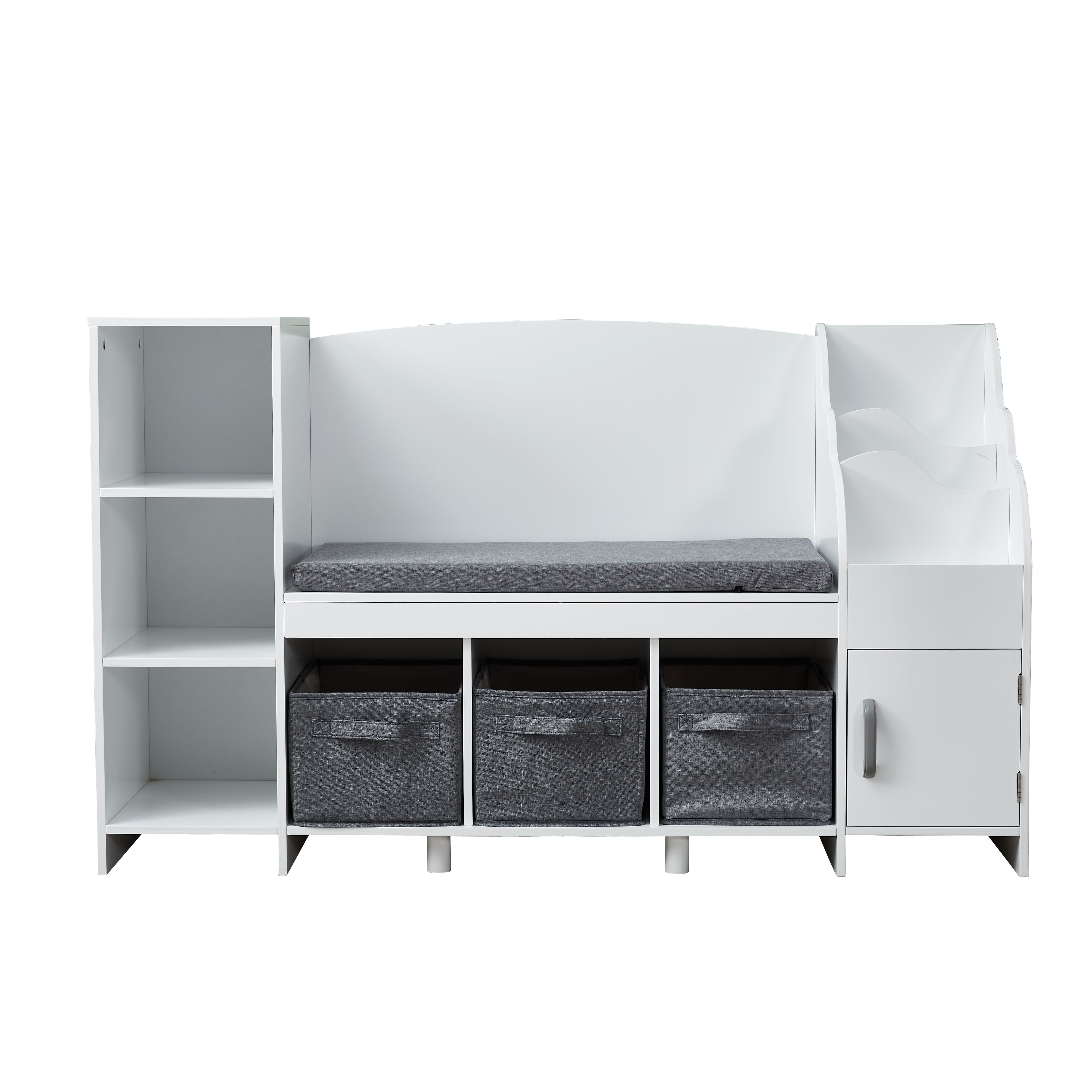 All 4 Kids Theodore White Book Case with Storage and Cushion