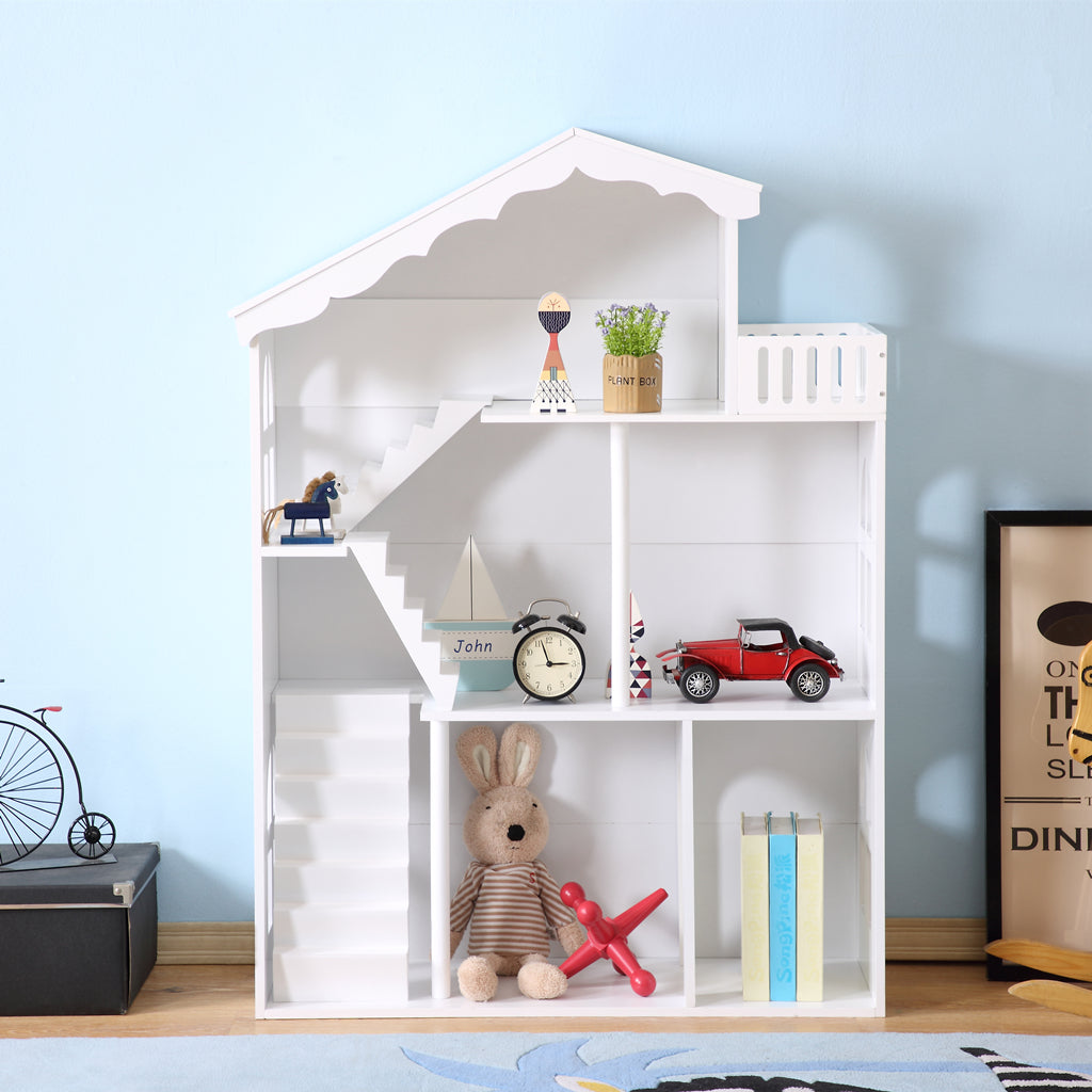 ALL 4 KIDS Ella White Dollhouse Bookcase Book Shelf Storage Unit