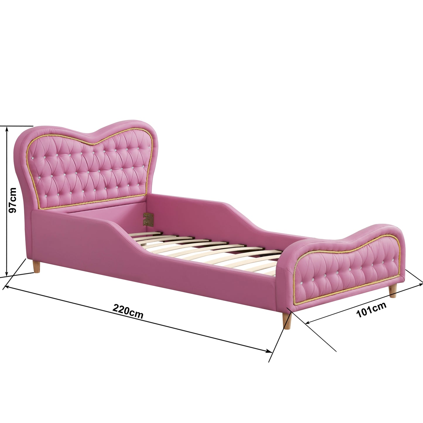 ALL 4 KIDS Brooklyn Heart PU Leather Single Upholstered Bed - Pink