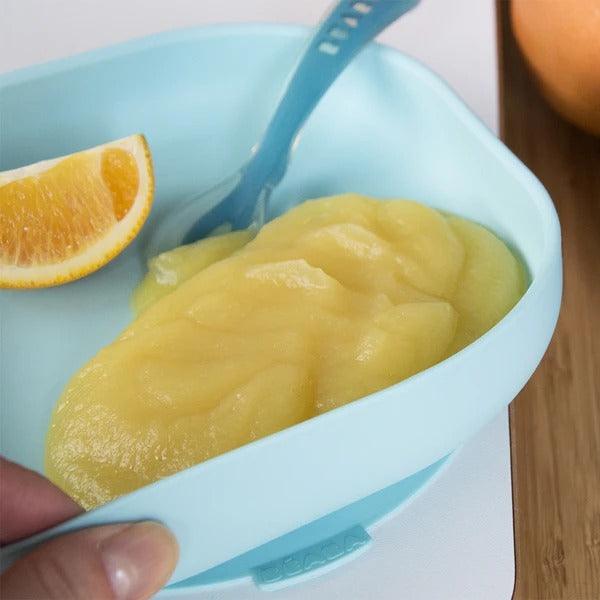 Beaba Silicone Suction Divided Plate & Spoon- Blue