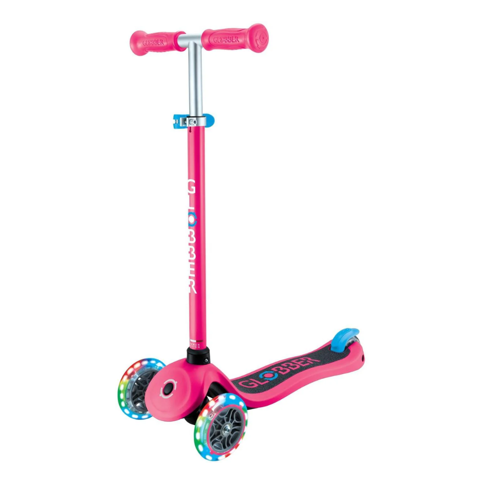 Globber Primo PLUS Scooter with Lights - Fuchsia Pink / Sky Blue