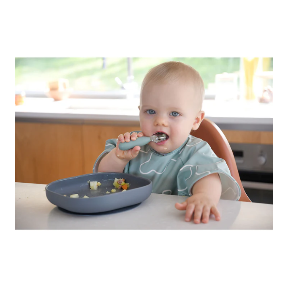 Beaba Fork & Spoon Stainless Steel Pre-Cutlery - Sage Green