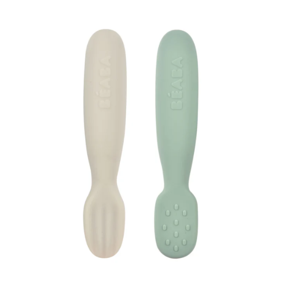Beaba Silicone Pre-Spoons 2 Pack - Sage Green/Velvet Grey