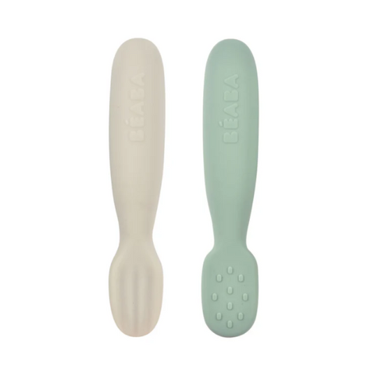 Beaba Silicone Pre-Spoons 2 Pack - Sage Green/Velvet Grey