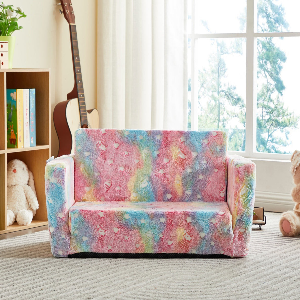 All 4 Kids Rainbow Unicorn Glow Flip-Out Double Couch