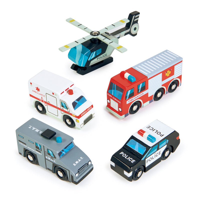 Tender Leaf Toys Pretend Wooden Emergency Vehicles