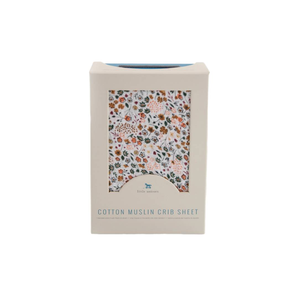 Little Unicorn Muslin Fitted Cot Sheet - Florals - Pressed Petal