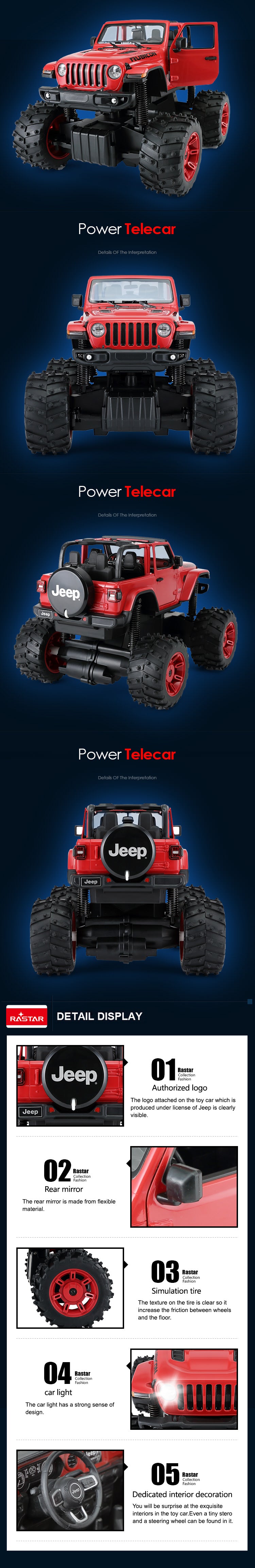 Rastar Licensed 1:14 Jeep Wrangler Rubicon with Big Foot Remote Control Car