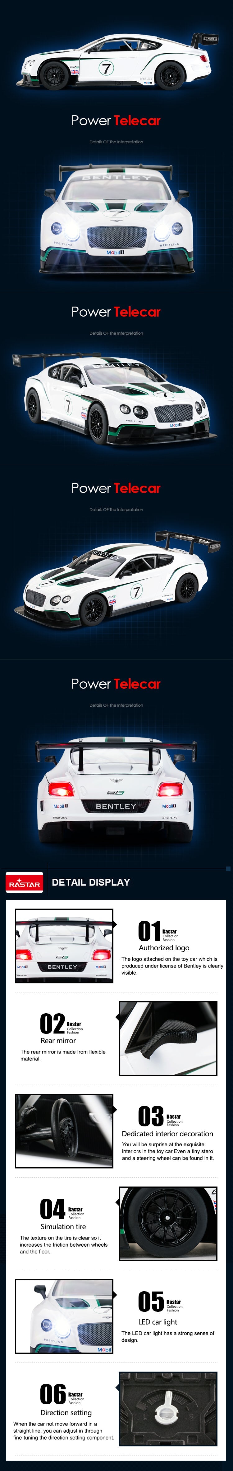 Rastar Licensed 1:14 Radio Control Car - Bentley Continental GT3