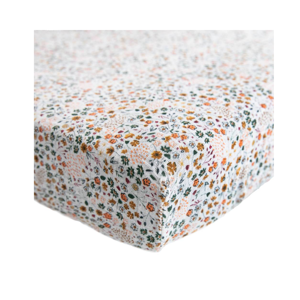 Little Unicorn Muslin Fitted Cot Sheet - Pressed Petals