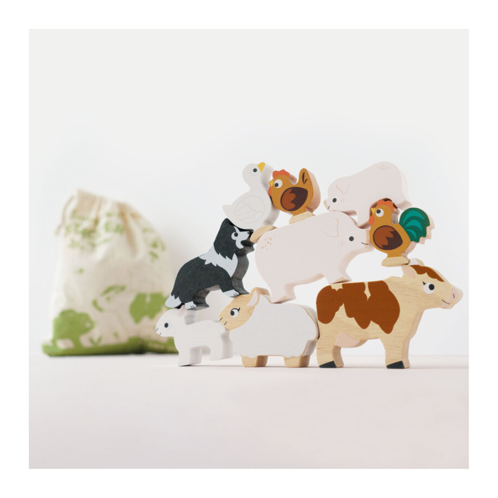 Le Toy Van Farmyard Stacking Animals & Bag - 10 Piece