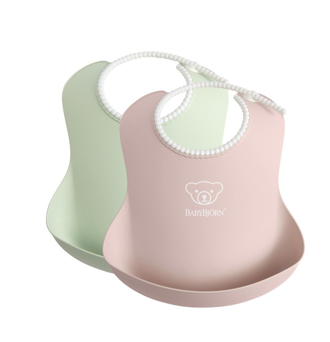 Babybjorn 2 Pack Silicone Baby Bib - Powder Green/Powder pink