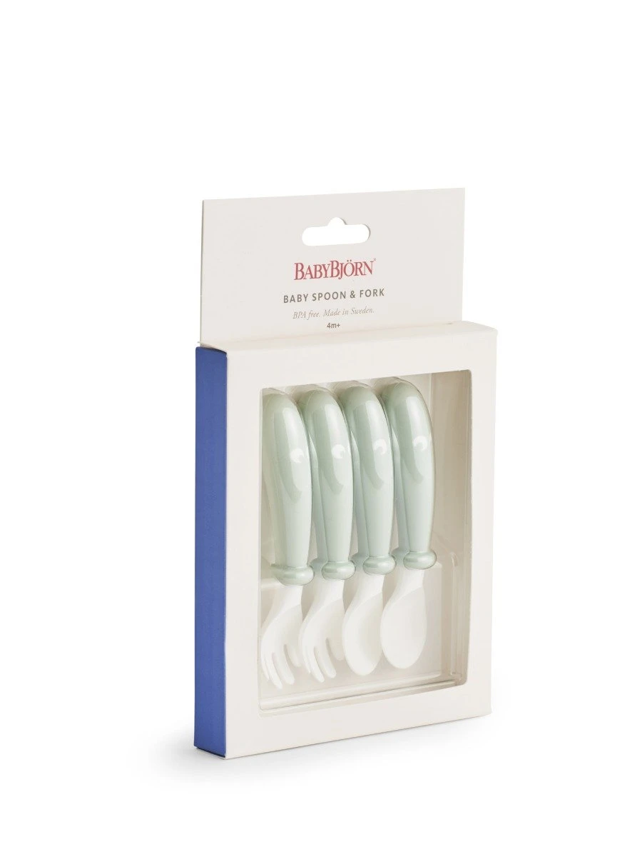 Babybjorn 4 Pack Baby Spoon and Fork Set - Powder Green