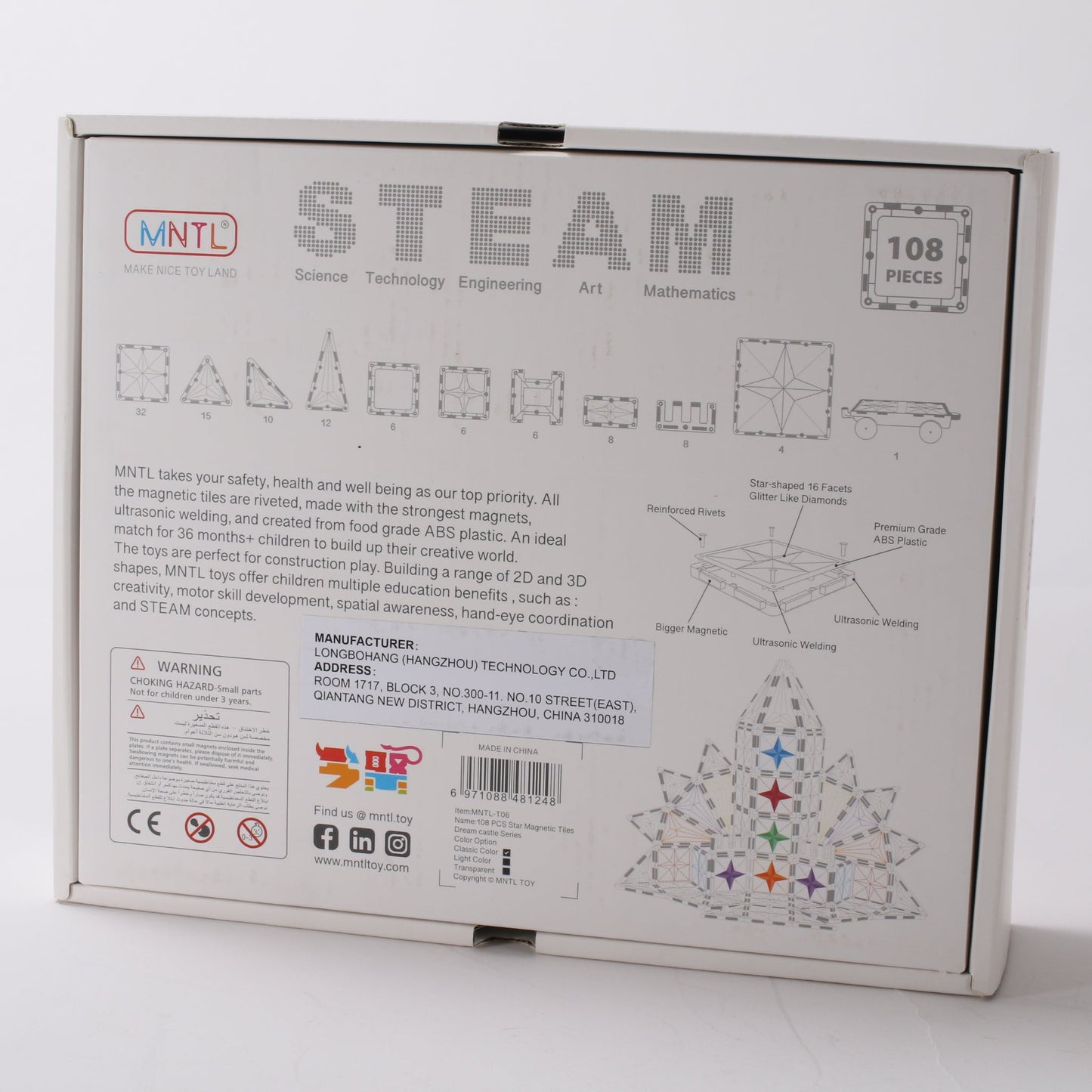 MNTL Classic Magnetic Tile 108 Pcs