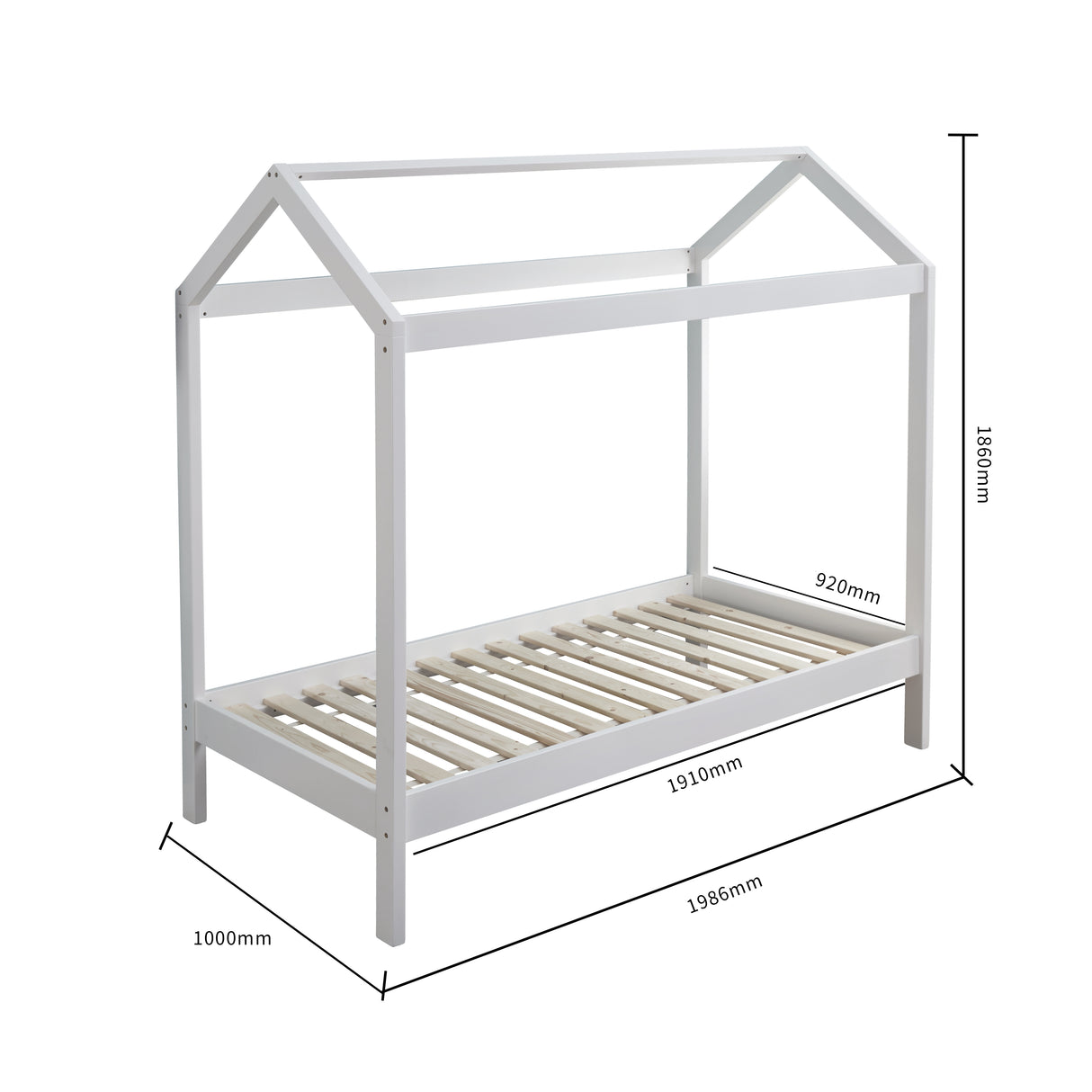 ALL 4 KIDS Layla White Wooden House Single Bed with Under Bed Storage