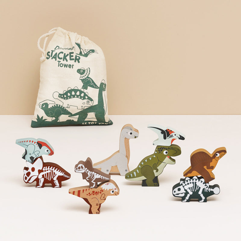 Le Toy Van Jurassic Stacking Dinosaurs & Bag - 10 Piece