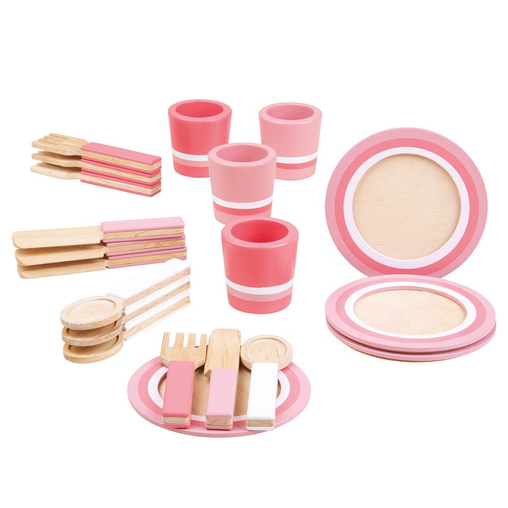 Bigjigs Toys Pretend Pink Dinner Service