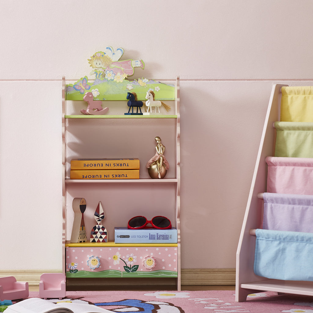 ALL 4 KIDS Olivia the Fairy Girls Hand Painted 3 Tier Flower Bookcase with Drawers