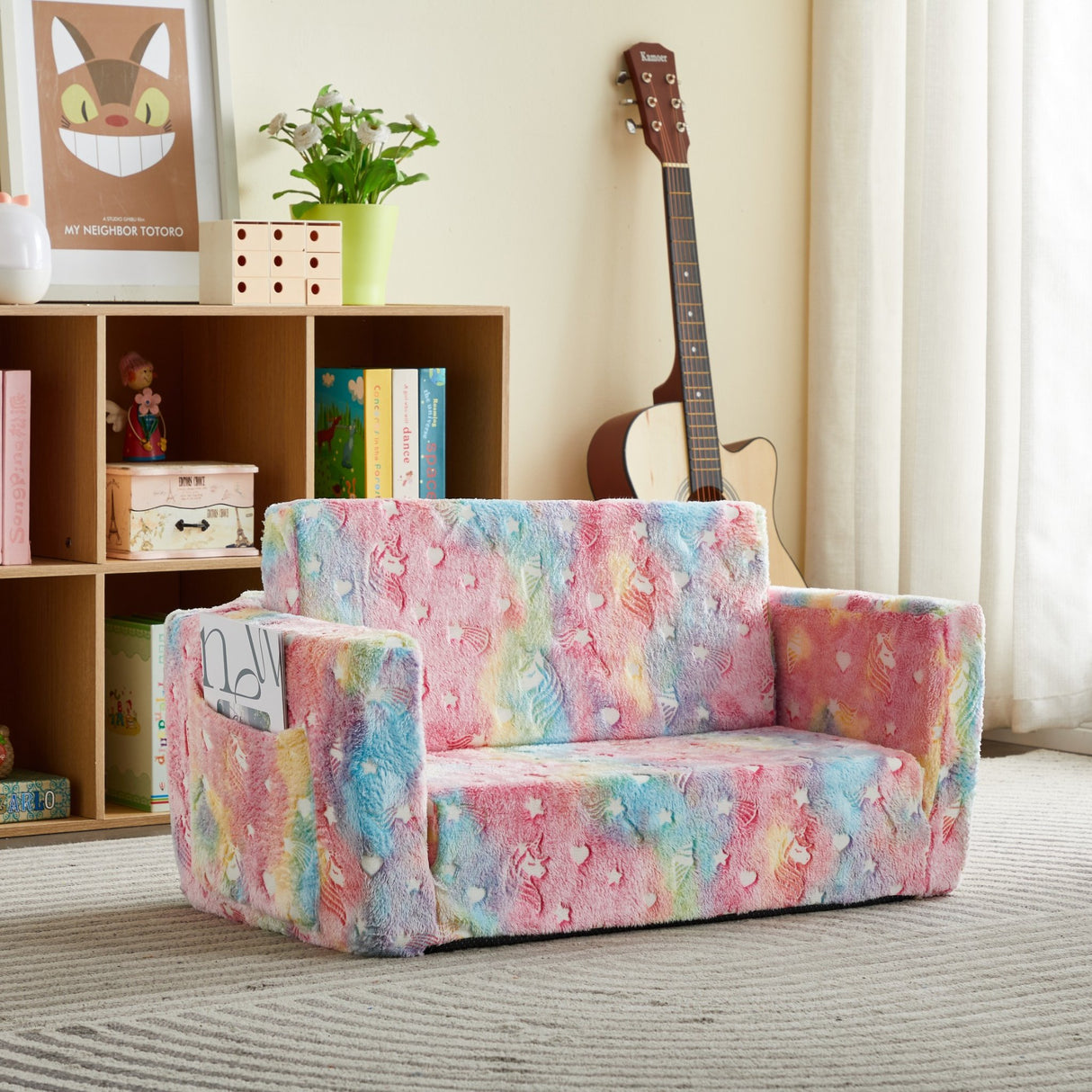 All 4 Kids Rainbow Unicorn Glow Flip-Out Double Couch