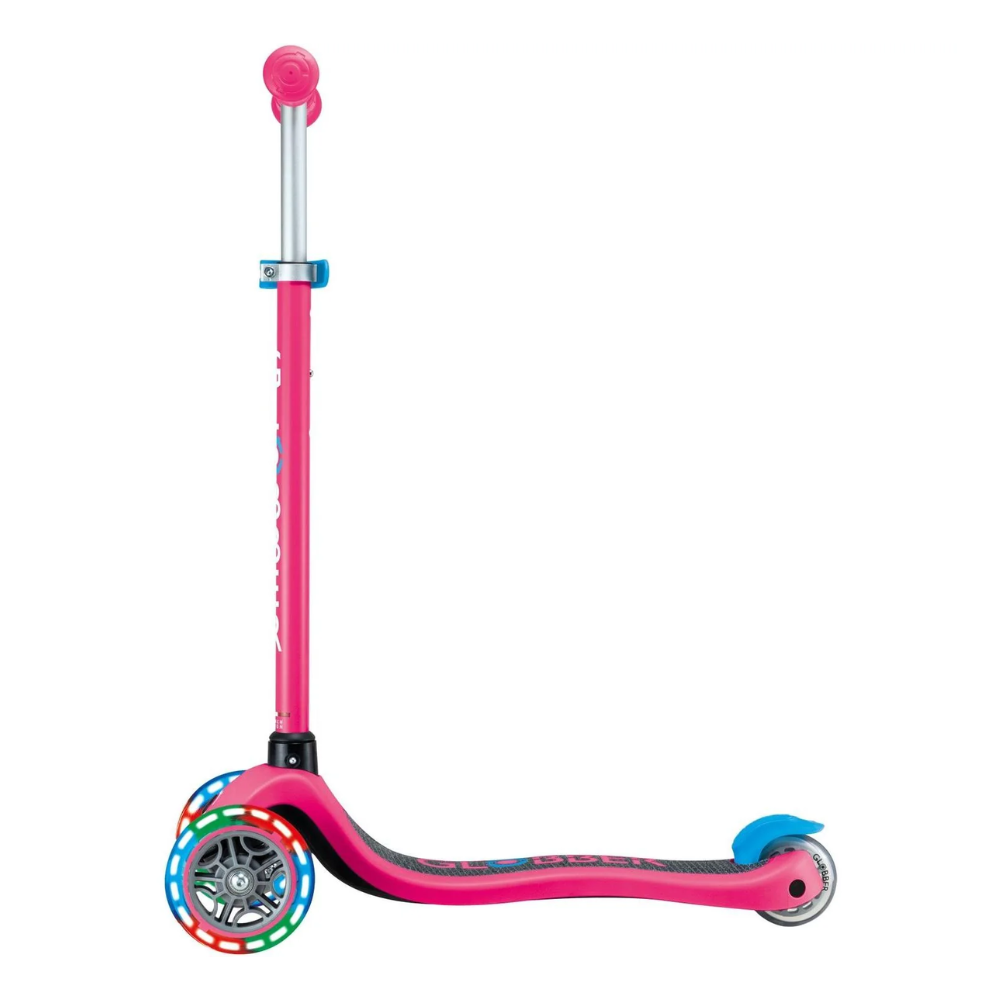 Globber Primo PLUS Scooter with Lights - Fuchsia Pink / Sky Blue