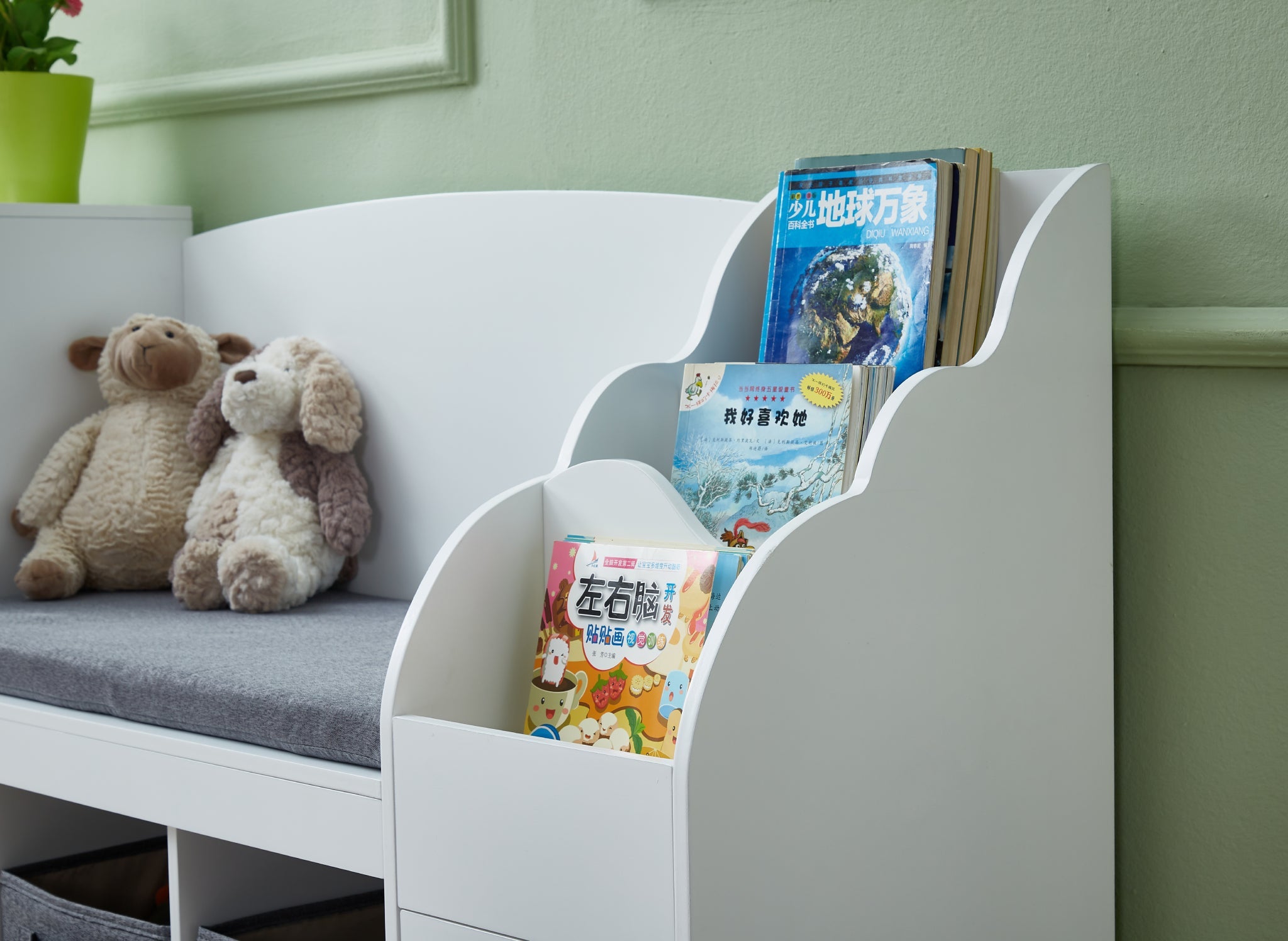 All 4 Kids Theodore White Book Case with Storage and Cushion