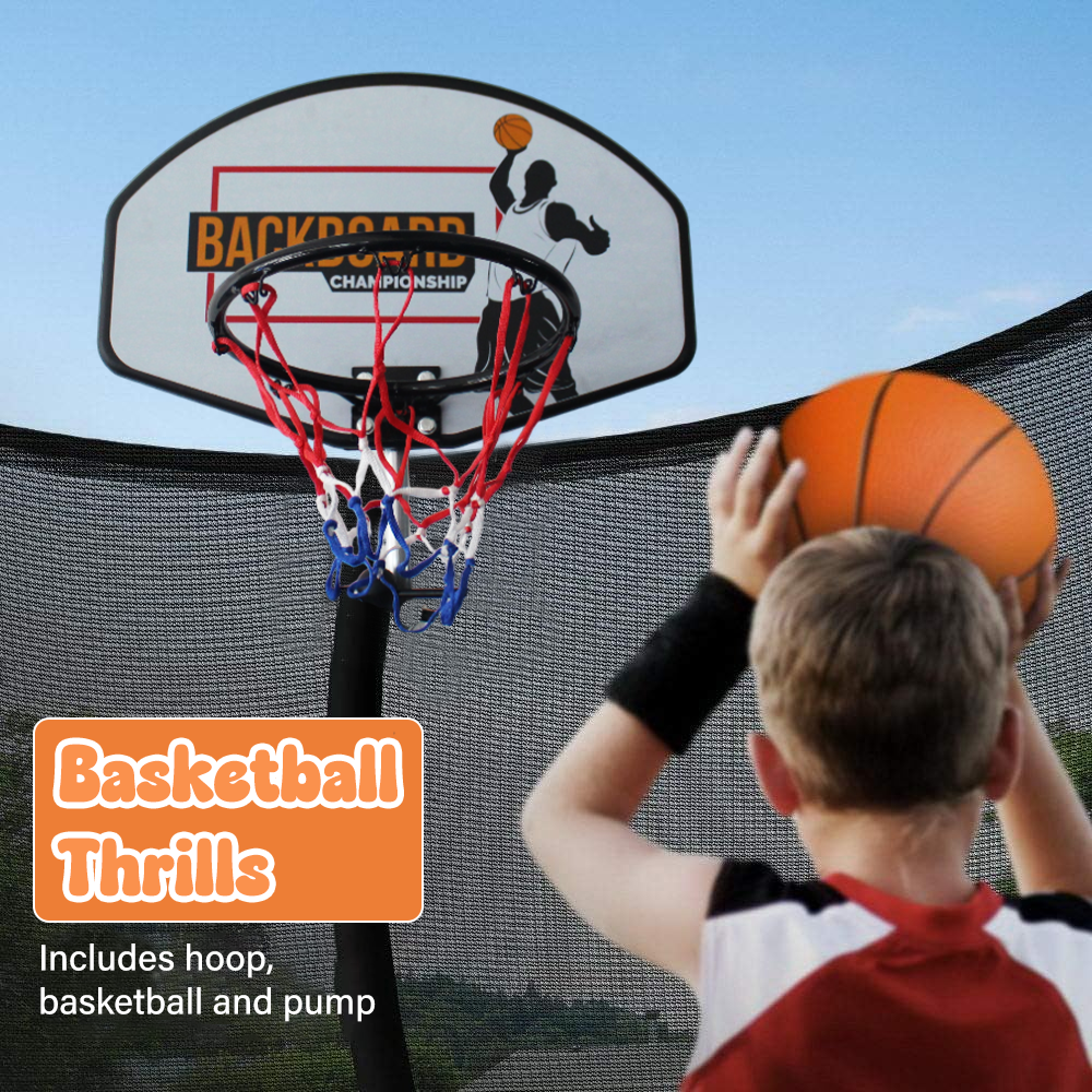 ALL 4 KIDS 8 FT Jump Zone Spring Trampoline with Basketball Board