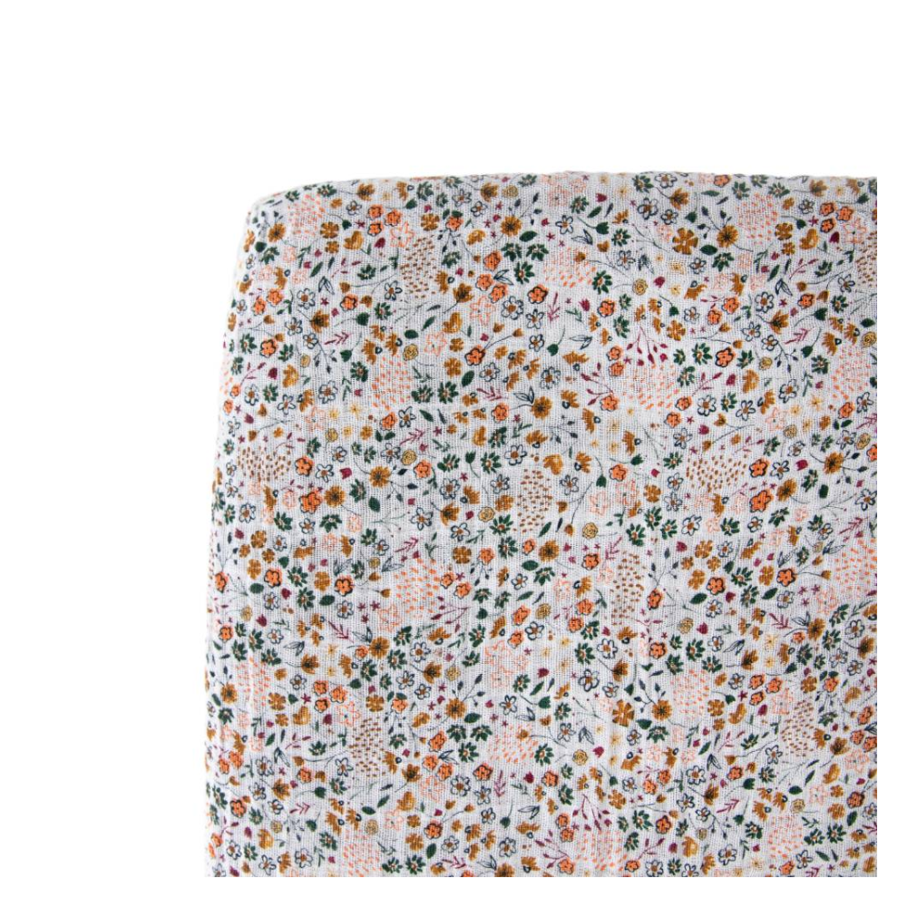 Little Unicorn Muslin Fitted Cot Sheet - Florals - Pressed Petal