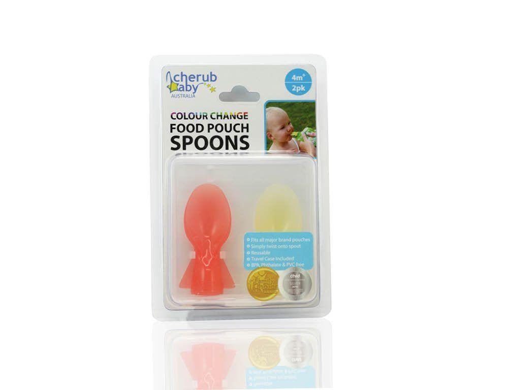 Cherub Baby Colour Change Food Pouch Spoons 2PK