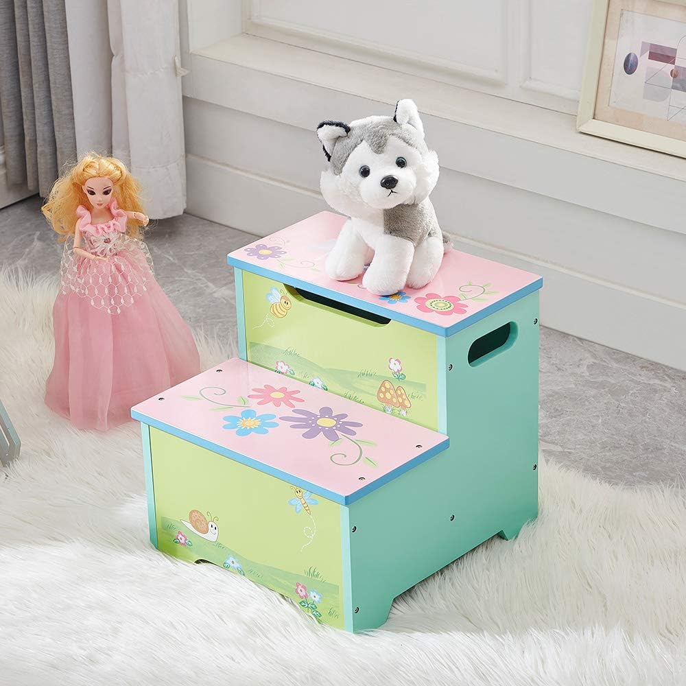 ALL 4 KIDS Girl Hand Painted Flower Step Stool