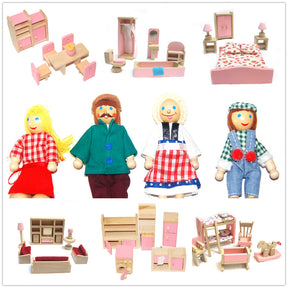 All 4 Kids Wooden Doll House Furniture Miniature Set
