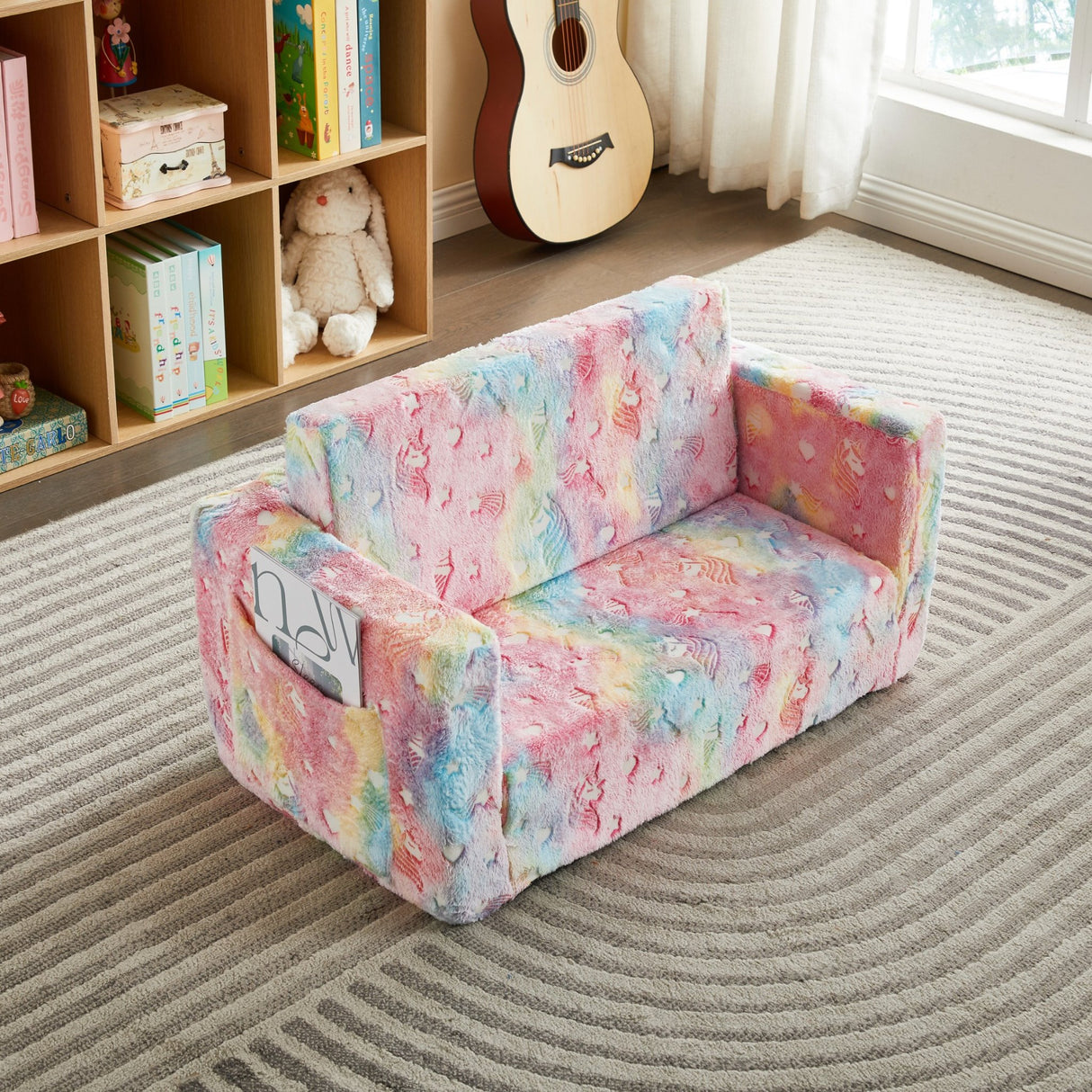 All 4 Kids Rainbow Unicorn Glow Flip-Out Double Couch