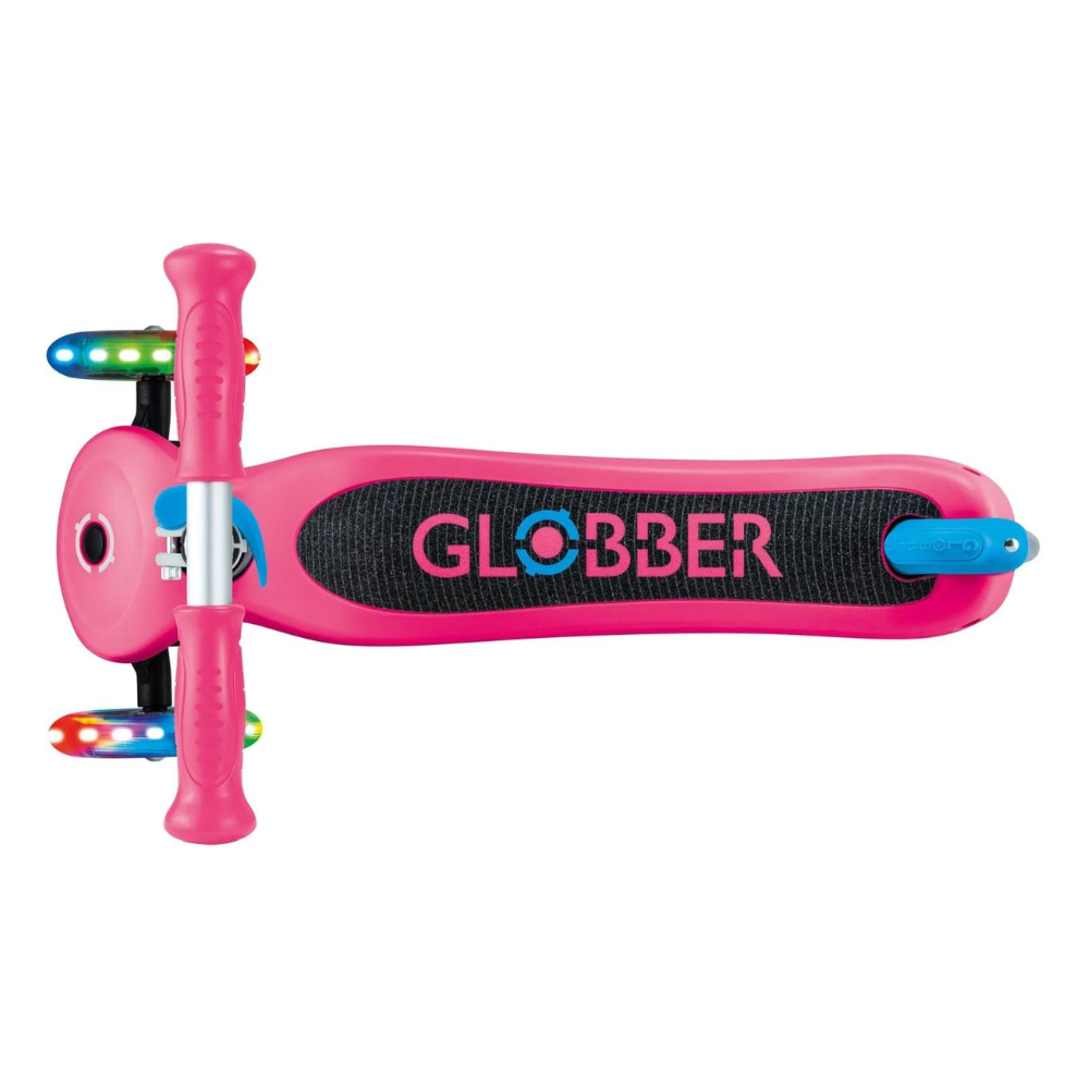 Globber Primo PLUS Scooter with Lights - Fuchsia Pink / Sky Blue