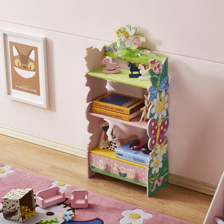 ALL 4 KIDS Olivia the Fairy Girls Hand Painted 3 Tier Flower Bookcase with Drawers