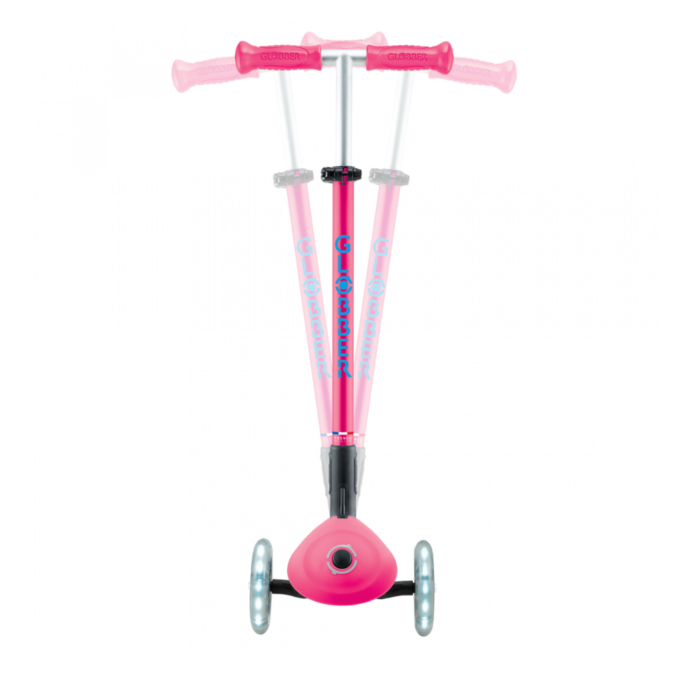 Globber Primo FOLD PLUS LIGHTS Scooter - Fuchsia Pink / Sky Blue