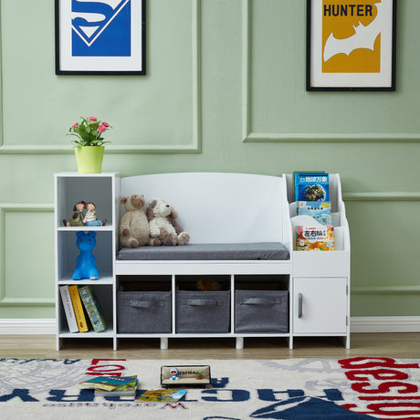 All 4 Kids Theodore White Book Case with Storage and Cushion