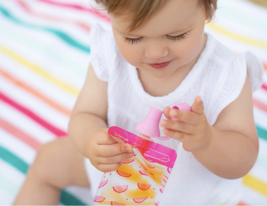 Cherub Baby Silicone Food Pouch Soft Spouts 2PK - Peach/Blush